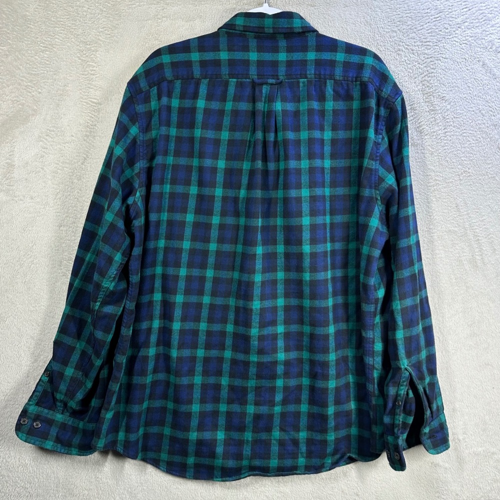 Lands End Flannel Shirt Mens XL Green Blue Plaid Traditional Fit Button Down - Picture 2 of 8